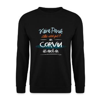 Corvin - Keine Panik. Alles wird gut - Unisex Pullover - Schwarz - Vorne - Alina (178cm) & Michal (187cm)