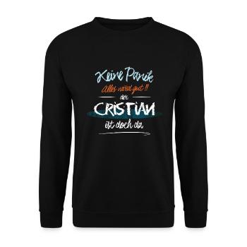 Cristian - Keine Panik. Alles wird gut - Unisex Pullover - Schwarz - Vorne - Alina (178cm) & Michal (187cm)