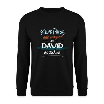 David - Keine Panik. Alles wird gut - Unisex Pullover - Schwarz - Vorne - Alina (178cm) & Michal (187cm)