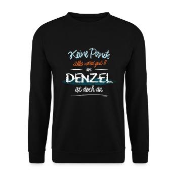 Denzel - Keine Panik. Alles wird gut - Unisex Pullover - Schwarz - Vorne - Alina (178cm) & Michal (187cm)