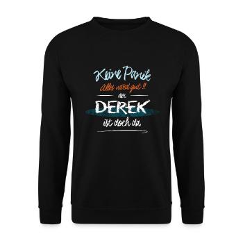 Derek - Keine Panik. Alles wird gut - Unisex Pullover - Schwarz - Vorne - Alina (178cm) & Michal (187cm)