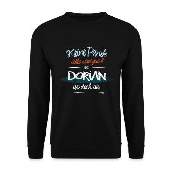 Dorian - Keine Panik. Alles wird gut - Unisex Pullover - Schwarz - Vorne - Alina (178cm) & Michal (187cm)
