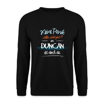 Duncan - Keine Panik. Alles wird gut - Unisex Pullover - Schwarz - Vorne - Alina (178cm) & Michal (187cm)