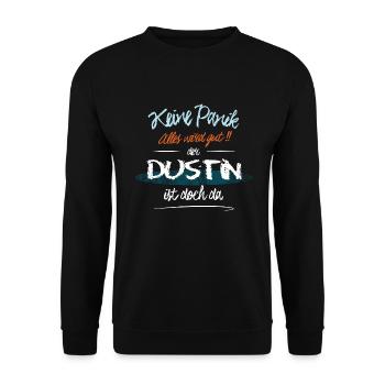 Dustin - Keine Panik. Alles wird gut - Unisex Pullover - Schwarz - Vorne - Alina (178cm) & Michal (187cm)
