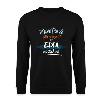 Eddi - Keine Panik. Alles wird gut - Unisex Pullover - Schwarz - Vorne - Alina (178cm) & Michal (187cm)