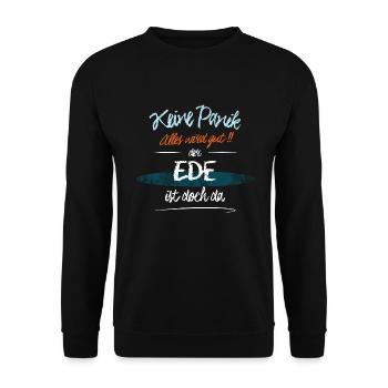 Ede - Keine Panik. Alles wird gut - Unisex Pullover - Schwarz - Vorne - Alina (178cm) & Michal (187cm)