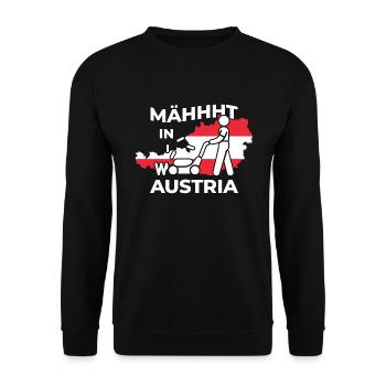 Made in Austria mäht Österreich lustige Sprüche - Unisex Pullover - Schwarz - Vorne - Alina (178cm) & Michal (187cm)