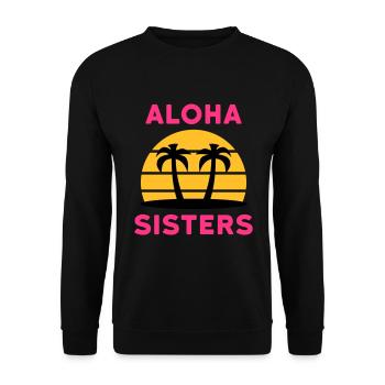 Aloha sisters (Palmen, Insel, Sonne mit Linien) - Unisex Pullover - Schwarz - Vorne - Alina (178cm) & Michal (187cm)