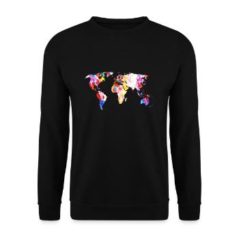 Bunte Welt Weltkarte Mosaik - Unisex Pullover - Schwarz - Vorne - Alina (178cm) & Michal (187cm)