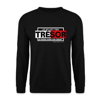 Là où est ton Trésor, là aussi sera ton Cœur - Sweat-shirt Unisexe - noir - Devant - Alina (178cm) & Michal (187cm)