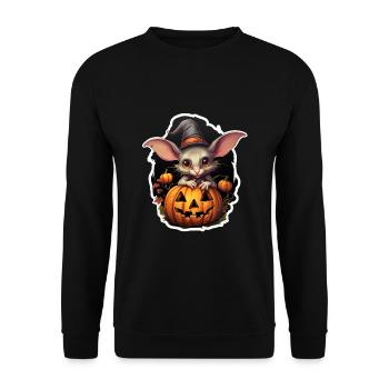 Halloween Nagetier mit Hexenhut und Kürbis - Unisex Pullover - Schwarz - Vorne - Alina (178cm) & Michal (187cm)