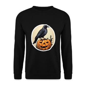 Halloween Raven Crow on Pumpkin - Unisex Sweatshirt - black - Front - Alina (178cm) & Michal (187cm)