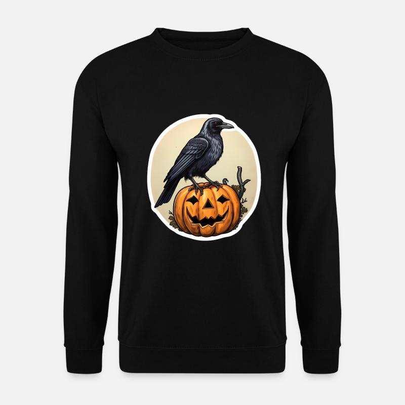 Halloween Raven Crow on Pumpkin - Unisex Sweatshirt - black