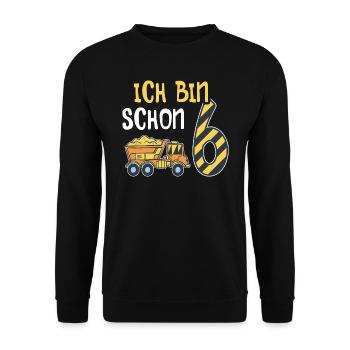 6. Geburtstag Junge 6 Jahre alt Baustelle Kipper - Unisex Pullover - Schwarz - Vorne - Alina (178cm) & Michal (187cm)