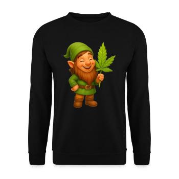 Knuffiger Zwerg mit Hanfblatt - Cannabis - Unisex Pullover - Schwarz - Vorne - Alina (178cm) & Michal (187cm)