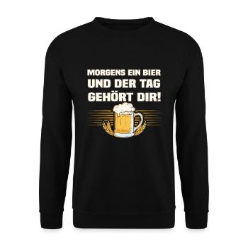 Morgens Ein Bier - Lustiger Bier Spruch - Unisex Pullover - Schwarz - Vorne - Alina (178cm) & Michal (187cm)