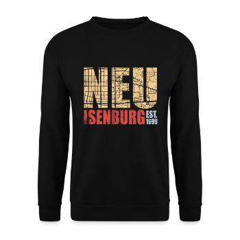 Neu-Isenburg mit hinterlegter Straßenkarte - Unisex Pullover - Schwarz - Vorne - Alina (178cm) & Michal (187cm)