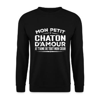 Cadeau chaton d'amour je t'aime de tout mon cœur - Sweat-shirt Unisexe - noir - Devant - Alina (178cm) & Michal (187cm)
