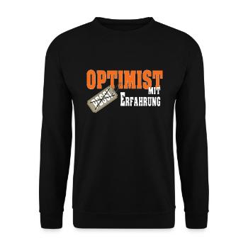 Optimist mit Erfahrung Geschenk - Unisex Pullover - Schwarz - Vorne - Alina (178cm) & Michal (187cm)