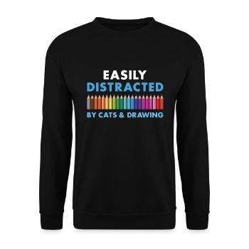 Drawer Easily Distracted By Cats And Drawing - Unisex Sweatshirt - black - Front - Alina (178cm) & Michal (187cm)