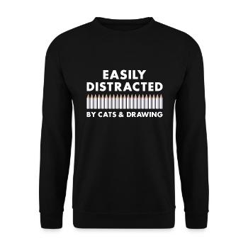 Drawer Easily Distracted By Cats And Drawing - Unisex Sweatshirt - black - Front - Alina (178cm) & Michal (187cm)