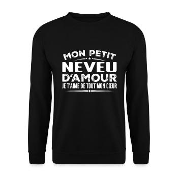Geschenk Neffe der Liebe, ich liebe dich von ganzem Herzen - Unisex Pullover - Schwarz - Vorne - Alina (178cm) & Michal (187cm)