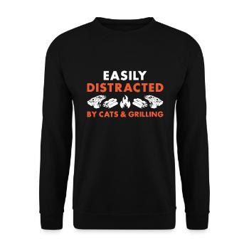 Griller Easily Distracted By Cats And Grilling - Unisex Pullover - Schwarz - Vorne - Alina (178cm) & Michal (187cm)