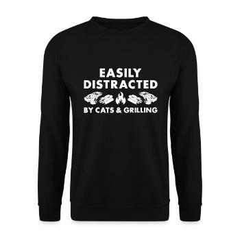 Griller Easily Distracted By Cats And Grilling - Unisex Pullover - Schwarz - Vorne - Alina (178cm) & Michal (187cm)