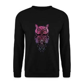 Eule Mandala Tattoo Kunst - Unisex Pullover - Schwarz - Vorne - Alina (178cm) & Michal (187cm)