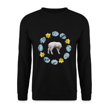sheep in the egg wreath with narcissus e 55 - Unisex Sweatshirt - black - Front - Alina (178cm) & Michal (187cm)