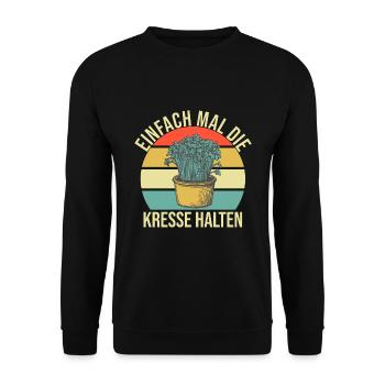 Einfach Mal die Kresse Halten Gartenlust Gärtner - Unisex Pullover - Schwarz - Vorne - Alina (178cm) & Michal (187cm)