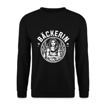 Cooles Bäckerin Design – Liebe, Mehl und Magie - Unisex Pullover - Schwarz - Vorne - Alina (178cm) & Michal (187cm)