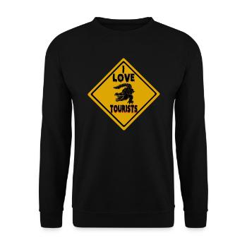 I Love Tourists Strassenschild - Unisex Pullover - Schwarz - Vorne - Alina (178cm) & Michal (187cm)