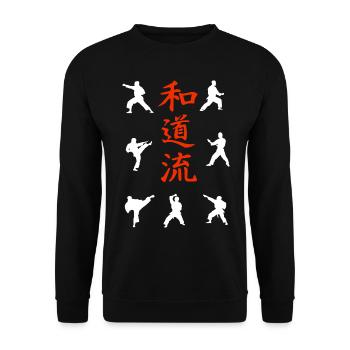 Wado-Ryu Techniken und Kanji Shirt - Unisex Pullover - Schwarz - Vorne - Alina (178cm) & Michal (187cm)