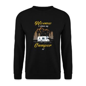 Home is where my Camper is Motorhome Camping - Unisex Sweatshirt - black - Front - Alina (178cm) & Michal (187cm)