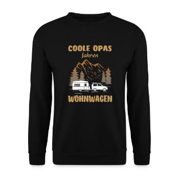 Opa Wohnwagen Camping - Unisex Pullover - Schwarz - Vorne - Alina (178cm) & Michal (187cm)