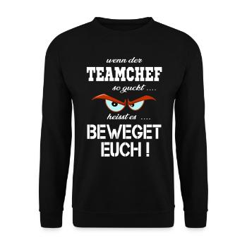 Das lustige wenn der Teamchef böse guckt T-Shirt - Unisex Pullover - Schwarz - Vorne - Alina (178cm) & Michal (187cm)