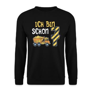 7. Geburtstag Junge 7 Jahre alt Baustelle Kipper - Unisex Pullover - Schwarz - Vorne - Alina (178cm) & Michal (187cm)