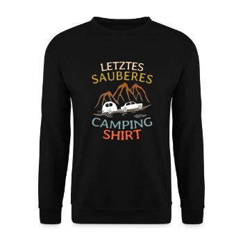 Letztes sauberes Camping Shirt Wohnwagen - Unisex Pullover - Schwarz - Vorne - Alina (178cm) & Michal (187cm)