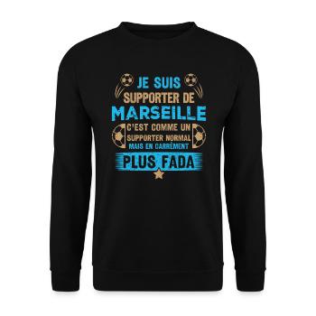 je suis supporter de marseille plus fada fans OM - Sweat-shirt Unisexe - noir - Devant - Alina (178cm) & Michal (187cm)