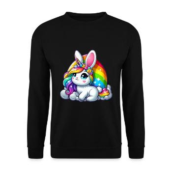 REGENBOGENFARBENER EINHORN - OSTERHASE - Unisex Pullover - Schwarz - Vorne - Alina (178cm) & Michal (187cm)