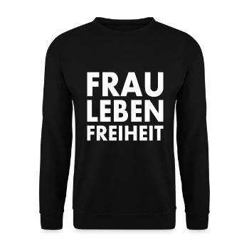 Frau leben freiheit iran - Unisex Pullover - Schwarz - Vorne - Alina (178cm) & Michal (187cm)