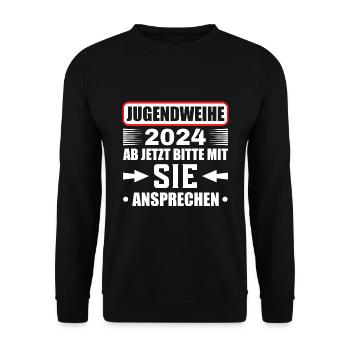 Jugendweihe 2024 Ab Jetzt Bitte Mit Sie Ansprechen - Unisex Pullover - Schwarz - Vorne - Alina (178cm) & Michal (187cm)