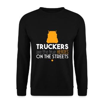 Truckers are heroes - Unisex Sweatshirt - black - Front - Alina (178cm) & Michal (187cm)