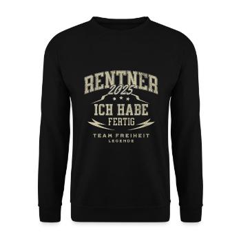 Rentner 2025 Ich Habe Fertig - Unisex Pullover - Schwarz - Vorne - Alina (178cm) & Michal (187cm)