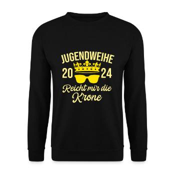 Jugendweihe 2024 Reicht Mir Die Krone - Unisex Pullover - Schwarz - Vorne - Alina (178cm) & Michal (187cm)