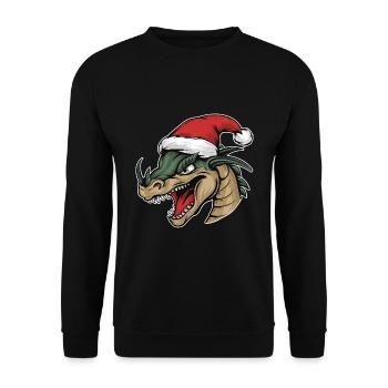 Dragon avec chapeau de Père Noël : Clôture de flammes festives - Sweat-shirt Unisexe - noir - Devant - Alina (178cm) & Michal (187cm)
