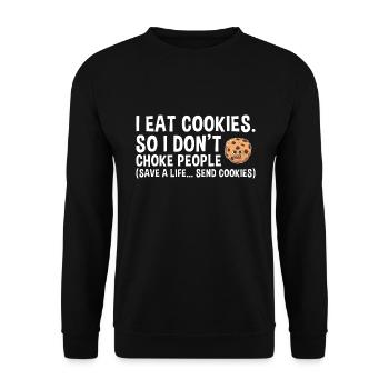 Baking Save A Life… Send Cookies Cookie - Unisex Pullover - Schwarz - Vorne - Alina (178cm) & Michal (187cm)
