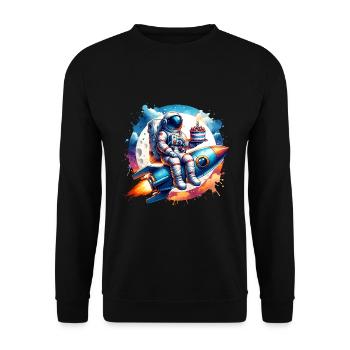Astronaute fusée anniversaire - Sweat-shirt Unisexe - noir - Devant - Alina (178cm) & Michal (187cm)
