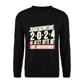 Jugendweihe 2024 Ab Jetzt Bitte Mit Sie Ansprechen - Unisex Pullover - Schwarz - Vorne - Alina (178cm) & Michal (187cm)